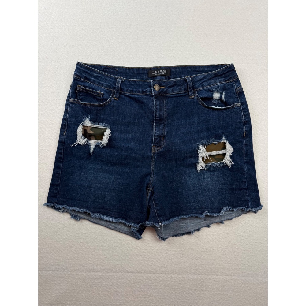 Judy Blue Denim Shorts Camo Patch Distressed Utility Casual 3XL